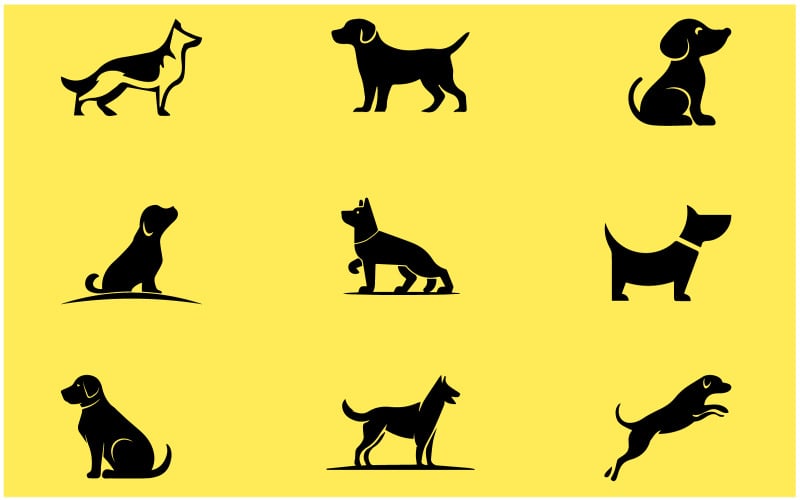 Köpek vektör öğesi seti ve simgesi