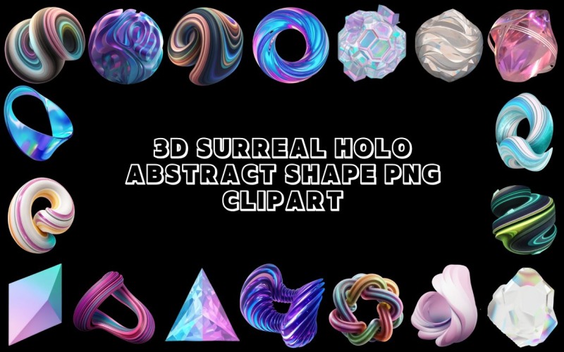 3D сюрреалістичний голографічний абстрактний кліпарт PNG