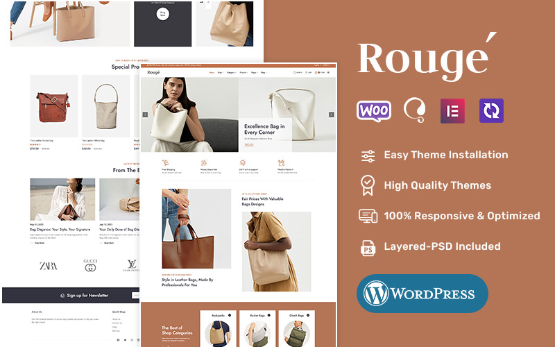 Rouge – розкішні модні шкіряні сумки – адаптивна тема WooCommerce