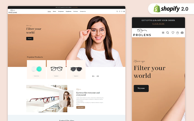 Тема Shopify для магазинов очков ProLens