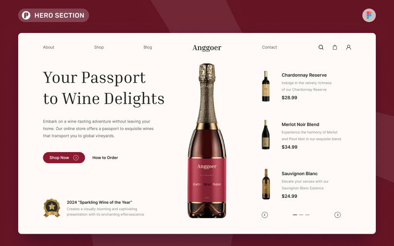 Anggoer - Wine Store Hero Section Шаблон Figma