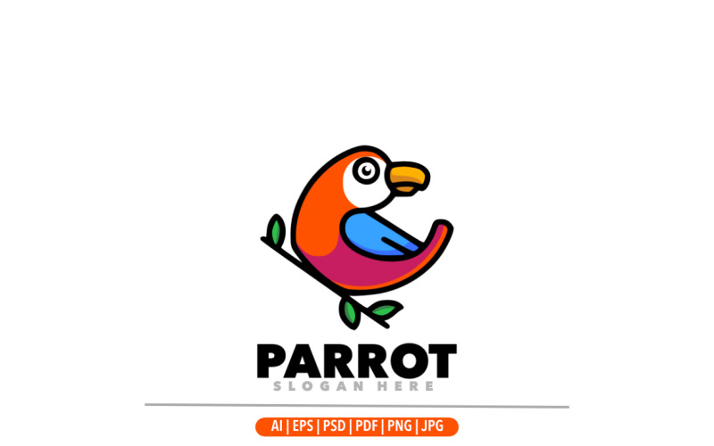 Modello di progettazione del logo della mascotte del pappagallo
