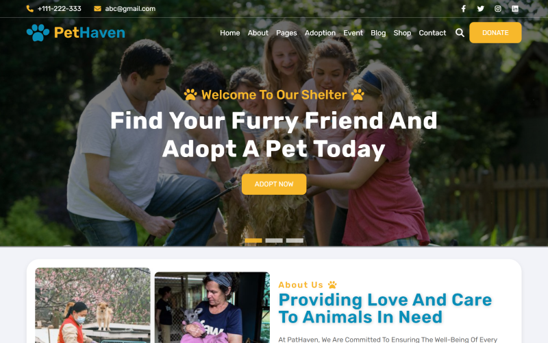 PetHaven - Hayvan Barınağı HTML5 Web Sitesi Şablonu