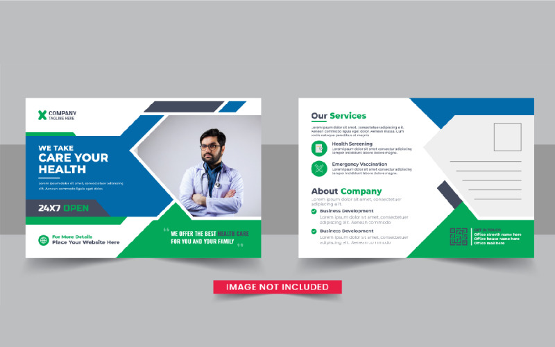 Шаблон медицинской открытки или макет шаблона медицинской открытки eddm