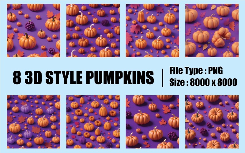 Colha tons em 3D: abóboras vibrantes e frutas de outono em um fundo roxo deslumbrante