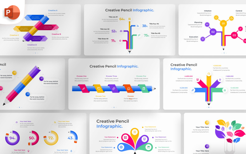 Modèle d'infographie PowerPoint de crayon créatif