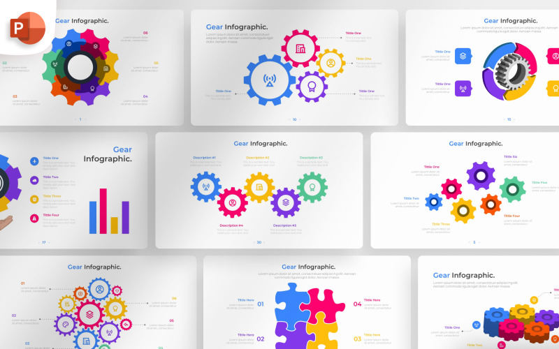 Plantilla de infografía de PowerPoint de engranajes