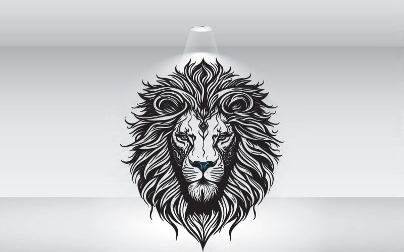 Современная голова льва с голубыми глазами в векторном формате логотипа