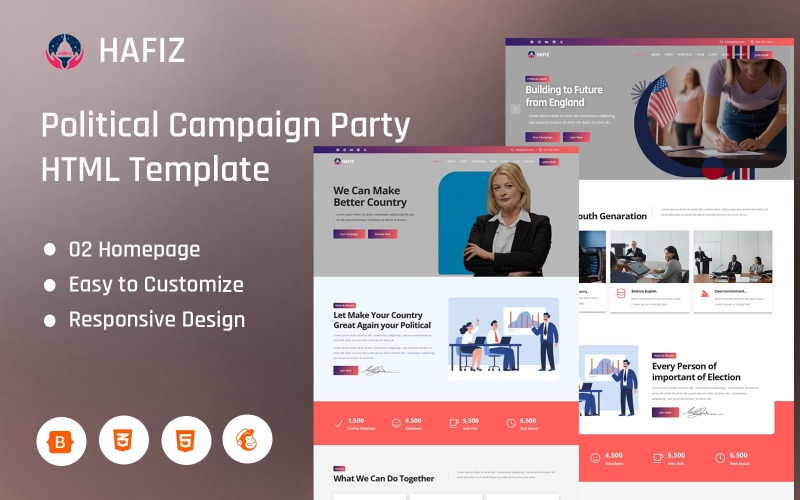 Hafiz - Plantilla de página de destino HTML5 de partido de campaña política