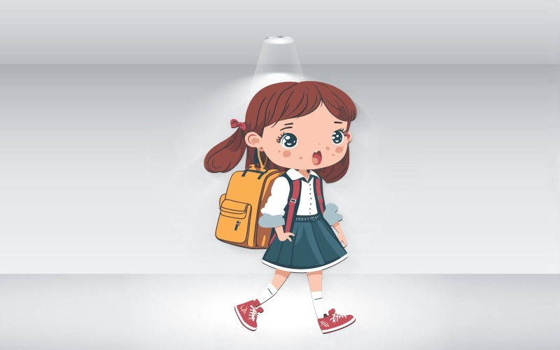 Linda Niña Regreso A La Escuela Ilustración Archivo Vectorial