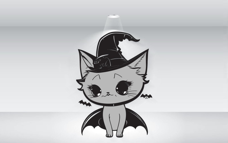 Vetor de gato fofo usando um chapéu de Halloween