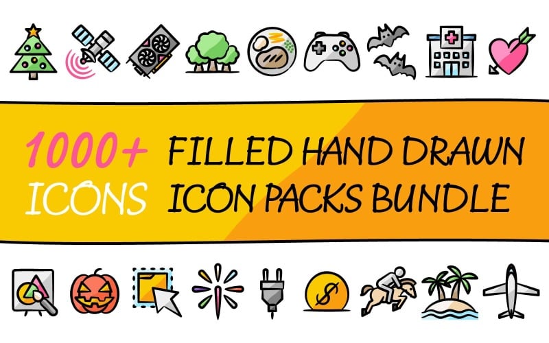 Drawniz Bundle - Collection of Multipurpose Icon Packs in Filled Hand Drawn Style