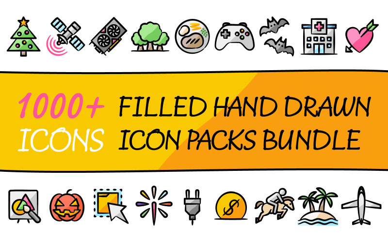Drawniz Bundle - Samling av multifunktionella ikonpaket i fylld handritad stil