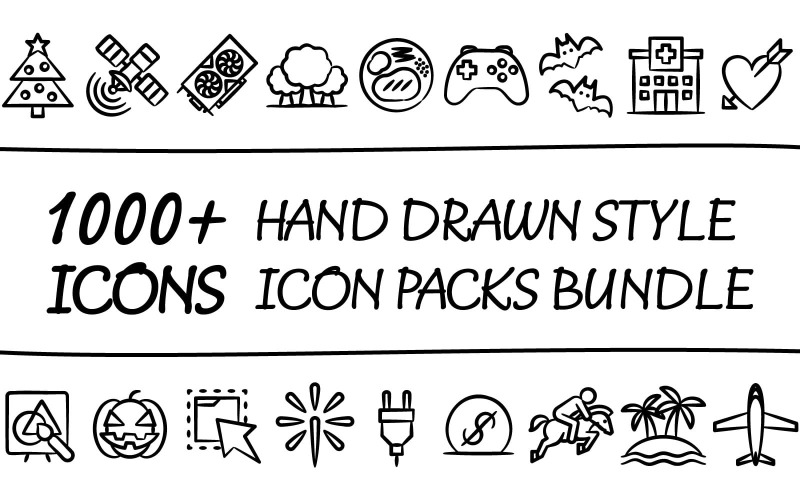 Drawnizo Bundle – kolekce víceúčelových balíčků ikon v ručně kresleném stylu