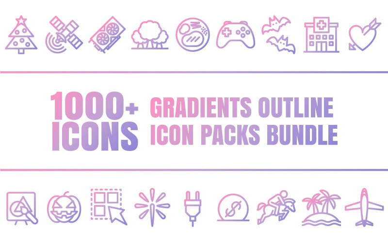 Gradizo Bundle - Collection de packs d'icônes polyvalents dans un style de contour dégradé