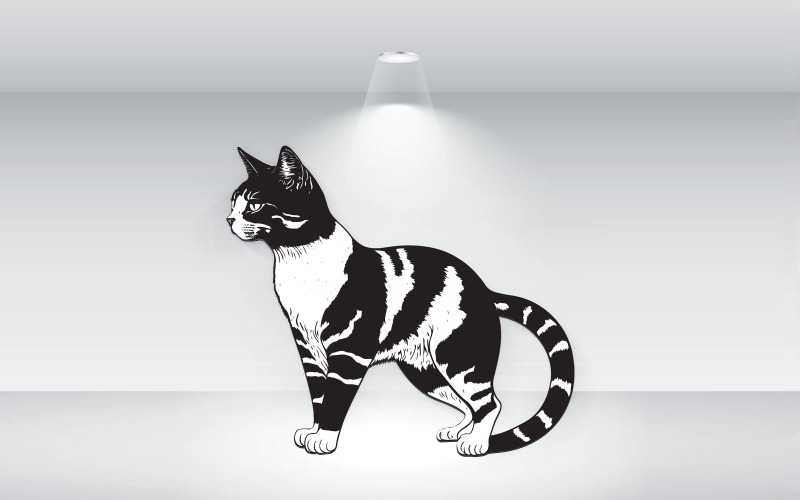Ilustração de contorno de gato vetor preto e branco
