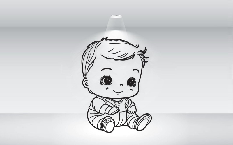 Vector de ilustración de contorno negro lindo niño pequeño