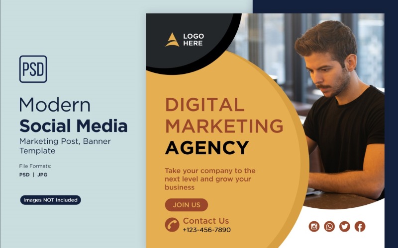 Modelo de design de banner comercial de agência de marketing digital 7.