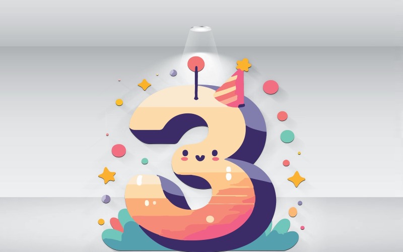 Ilustración de Vector de cumpleaños número 3