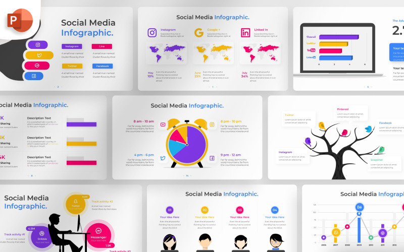 Modelo infográfico do PowerPoint para mídias sociais