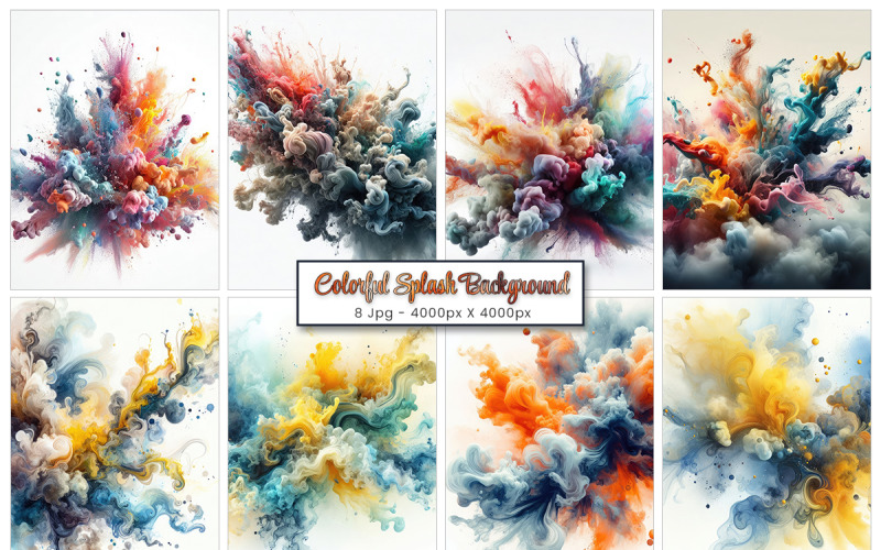 Colorful ink paint splash background, splatter brush strokes