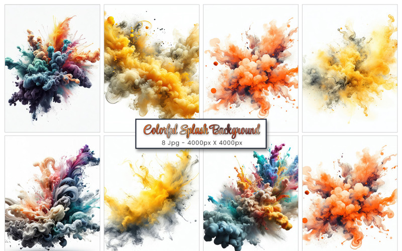 Salpicaduras de pintura colorida, explosión de polvo de acuarela