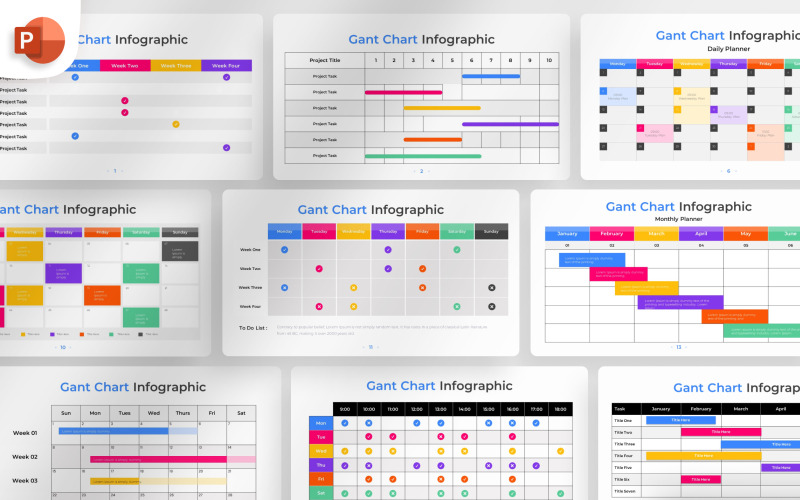 Modelo infográfico do PowerPoint do gráfico de Gantt