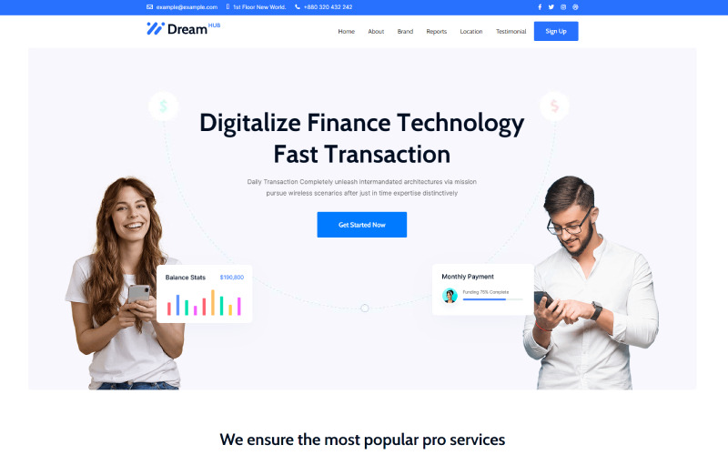 DreamHub – Thème WordPress Fintech Landing