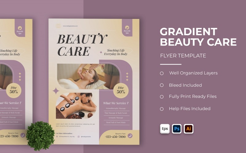 Folleto de cuidado de belleza degradado