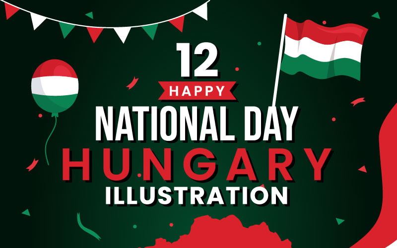 12 Illustrationen zum glücklichen ungarischen Nationalfeiertag