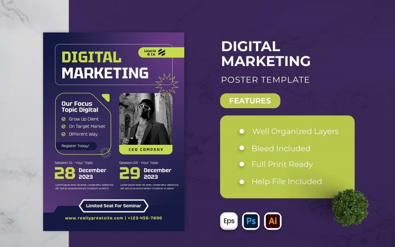 Modelo de pôster de marketing digital