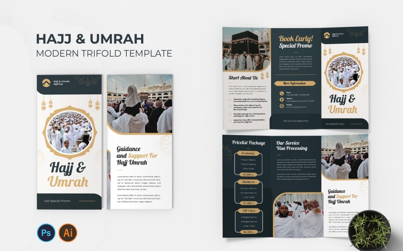 Brochure à trois volets sur le Hajj et la Omra
