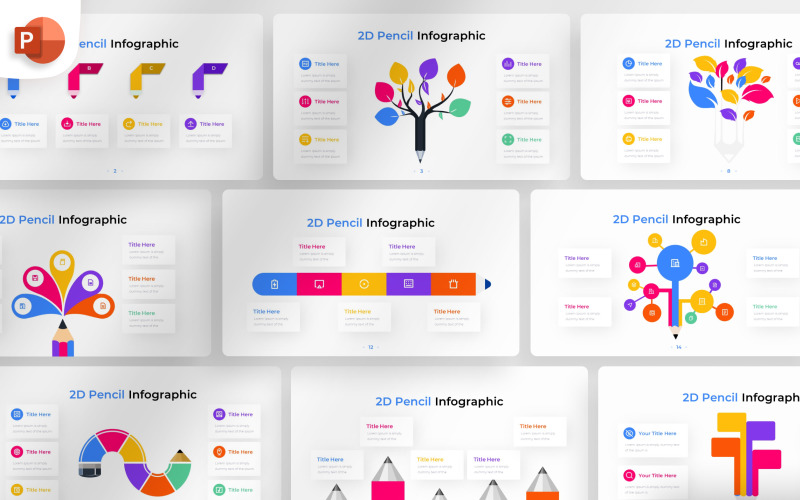 2D Pencil PowerPoint Infographic Template - TemplateMonster