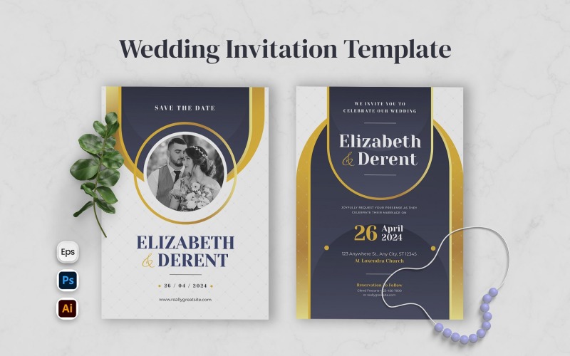 Modèle d'invitation de mariage de concept bleu