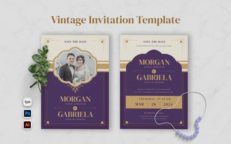 Modèle d'invitation de mariage vintage moderne