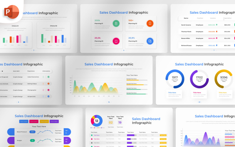 Modello di infografica PowerPoint per dashboard di vendita