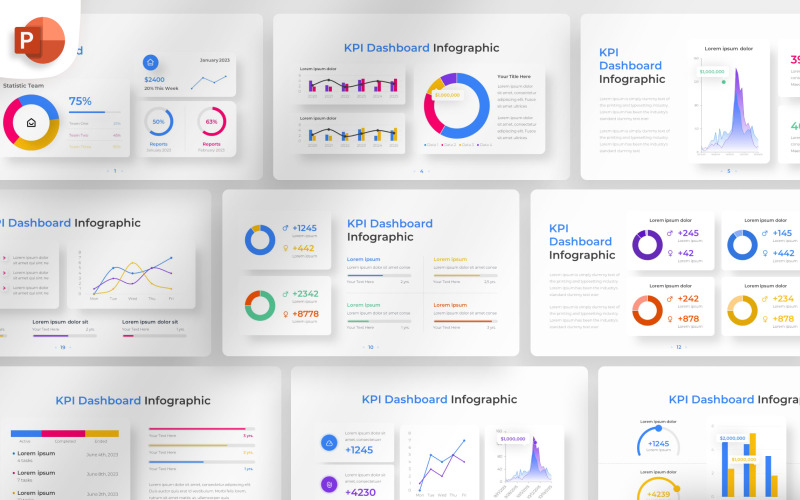 Szablon infografiki programu PowerPoint na pulpicie nawigacyjnym KPI