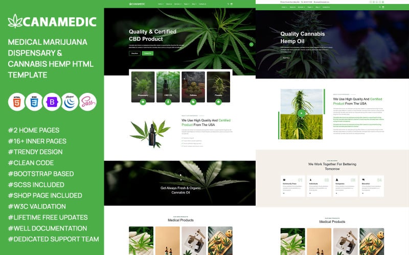 Canamedic - HTML-sjabloon voor medische marihuana-apotheek en cannabishennep