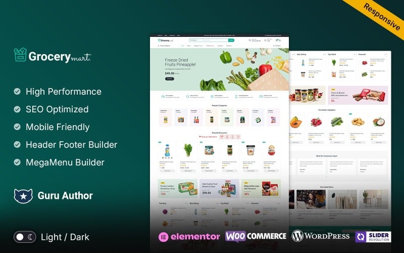 Grocery Mart – Grocery Vegitables and Organic Elementor WooCommerce Store