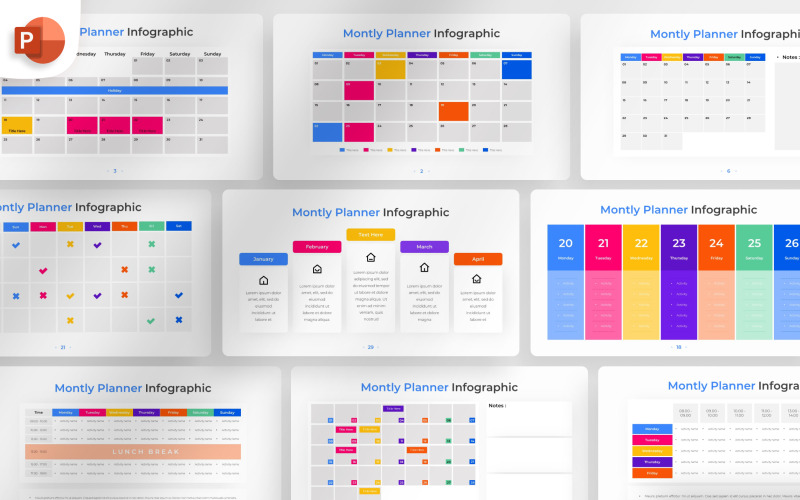 Modello di infografica PowerPoint di pianificazione mensile