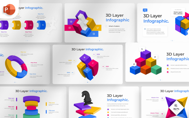 3D réteges PowerPoint Infographic sablon