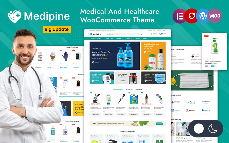 Medipine - Tema responsivo WooCommerce Elementor de loja de medicamentos, saúde e produtos médicos