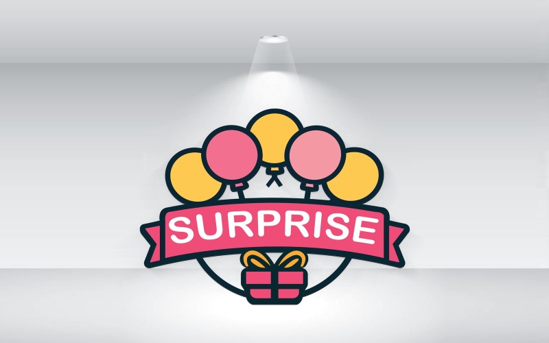 Modèle de logo de boutique de cadeaux surprise de ballons vectoriels