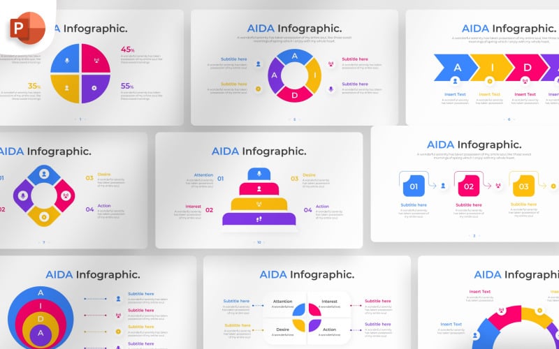 Modelo infográfico do PowerPoint AIDA