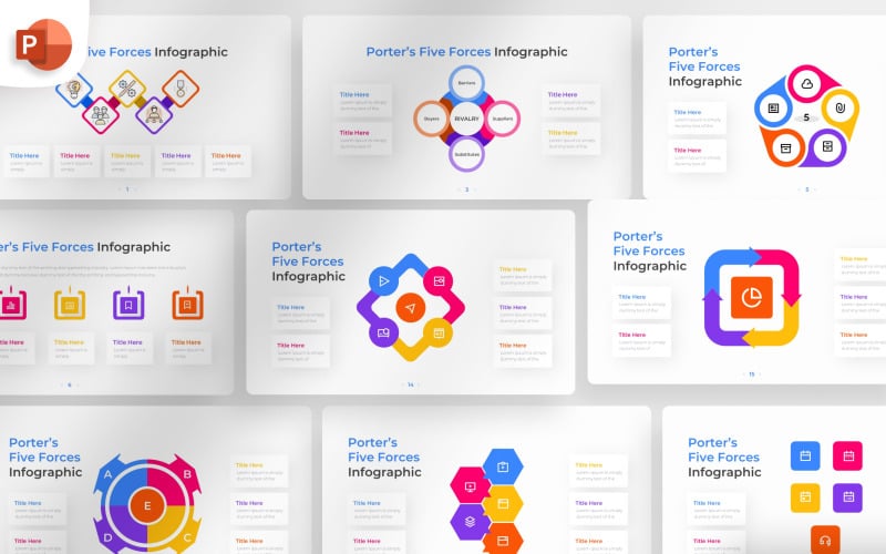 Modelo infográfico do PowerPoint das Cinco Forças de Porter