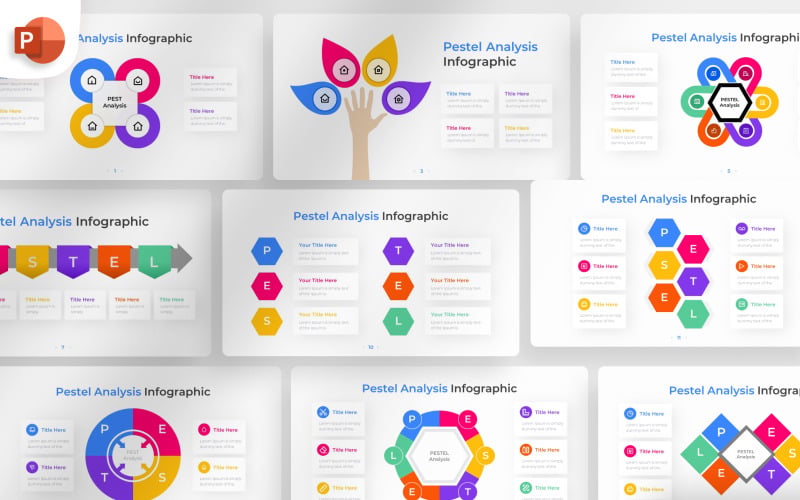 Modelo infográfico do PowerPoint de análise PESTEL