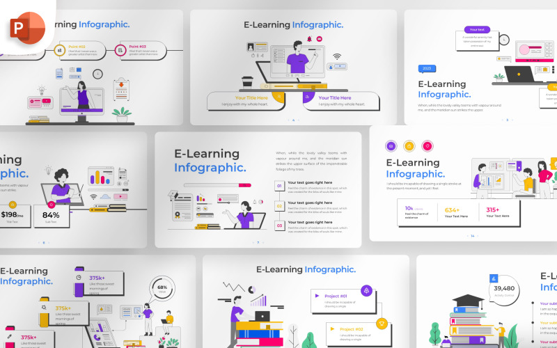 Plantilla de infografía de PowerPoint de aprendizaje electrónico