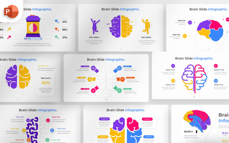 Plantilla de infografía de PowerPoint del cerebro