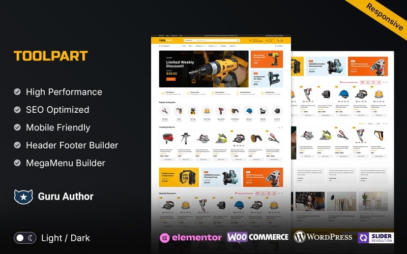 ToolPart – Инструменты, детали и запасные части Оборудование Elementor WooCommerce Store