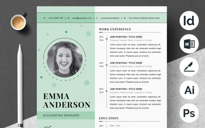 Nowoczesny szablon CV i format InDesign